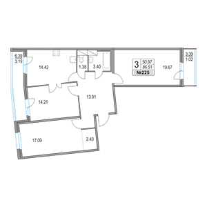 3-комнатная, 86.51 м² — ЖК ЖК Приморский квартал
