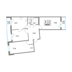 3-комнатная, 87.03 м² — ЖК ЖК Приморский квартал