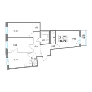3-комнатная, 90.23 м² — ЖК ЖК Приморский квартал