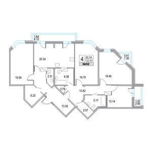 4-комнатная, 132.43 м² — ЖК ЖК Приморский квартал