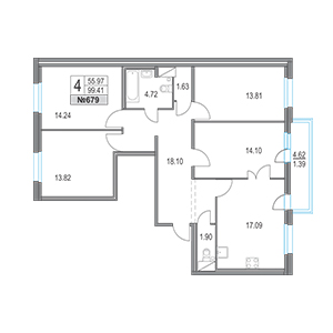 4-комнатная, 99.41 м² — ЖК ЖК Приморский квартал