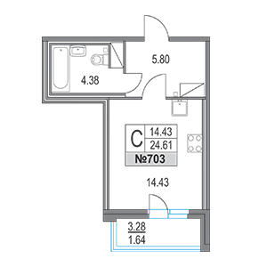 Студия, 24.61 м² — ЖК ЖК Лиговский Сити