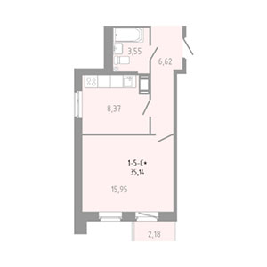 1-комнатная, 35.14 м² — ЖК ЖК Вало (Valo)