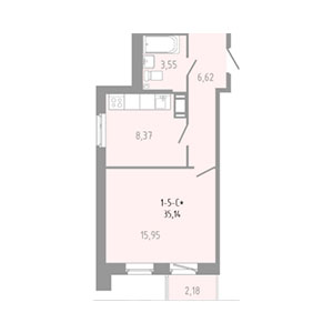 1-комнатная, 35.59 м² — ЖК ЖК Вало (Valo)
