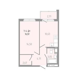 1-комнатная, 36.92 м² — ЖК ЖК Вало (Valo)