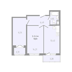 2-комнатная, 51.03 м² — ЖК ЖК Вало (Valo)