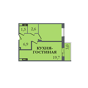 1-комнатная, 43 м² — ЖК ЖК ЗемлЯнино