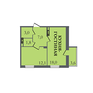 1-комнатная, 43 м² — ЖК ЖК ЗемлЯнино
