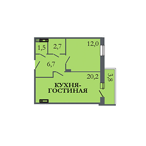 1-комнатная, 44.3 м² — ЖК ЖК ЗемлЯнино