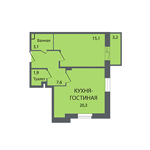 1-комнатная, 49.6 м² — ЖК ЖК ЗемлЯнино