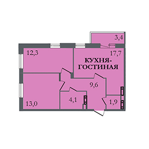 2-комнатная, 59.6 м² — ЖК ЖК ЗемлЯнино
