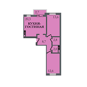 2-комнатная, 60.8 м² — ЖК ЖК ЗемлЯнино