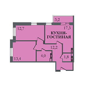 2-комнатная, 63 м² — ЖК ЖК ЗемлЯнино