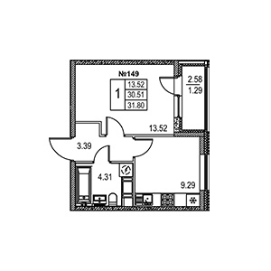 1-комнатная, 31.08 м² — ЖК ЖК Лиговский Сити