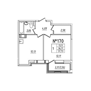 1-комнатная, 37.73 м² — ЖК ЖК Лиговский Сити
