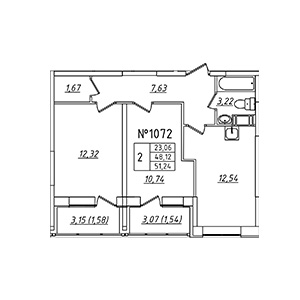 2-комнатная, 51.24 м² — ЖК ЖК Лиговский Сити