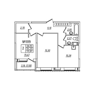 2-комнатная, 55.81 м² — ЖК ЖК Лиговский Сити