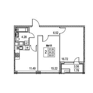 2-комнатная, 56.01 м² — ЖК ЖК Лиговский Сити