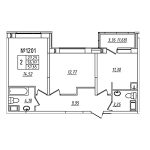 2-комнатная, 57.65 м² — ЖК ЖК Лиговский Сити