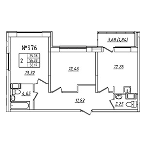 2-комнатная, 58.17 м² — ЖК ЖК Лиговский Сити