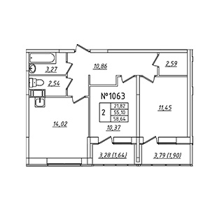 2-комнатная, 58.64 м² — ЖК ЖК Лиговский Сити