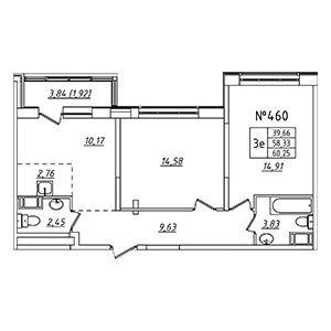2-комнатная, 60.25 м² — ЖК ЖК Лиговский Сити