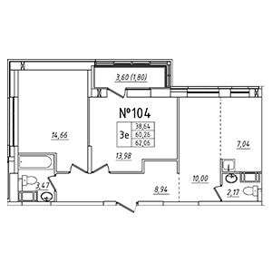 2-комнатная, 62.06 м² — ЖК ЖК Лиговский Сити