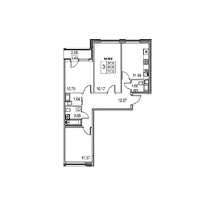 3-комнатная, 71.32 м² — ЖК ЖК Лиговский Сити