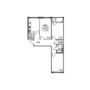 3-комнатная, 77.68 м² — ЖК ЖК Лиговский Сити