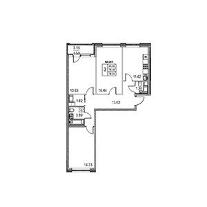 3-комнатная, 78.04 м² — ЖК ЖК Лиговский Сити
