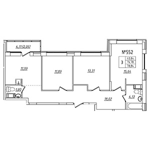 3-комнатная, 78.84 м² — ЖК ЖК Лиговский Сити