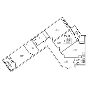 3-комнатная, 79.56 м² — ЖК ЖК Лиговский Сити