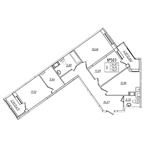 3-комнатная, 79.67 м² — ЖК ЖК Лиговский Сити