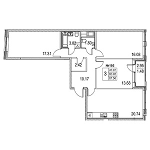 3-комнатная, 87.5 м² — ЖК ЖК Лиговский Сити
