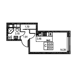 Студия, 24.61 м² — ЖК ЖК Лиговский Сити