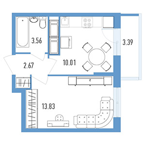 1-комнатная, 35.5 м² — ЖК ЖК Магеллан