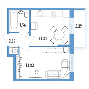 1-комнатная, 35.4 м² — ЖК ЖК Магеллан