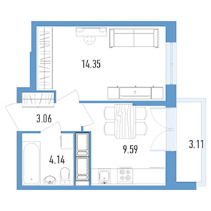1-комнатная, 39.3 м² — ЖК ЖК Магеллан