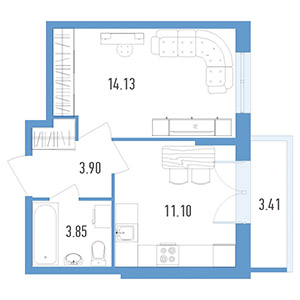 1-комнатная, 36.5 м² — ЖК ЖК Магеллан