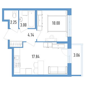 1-комнатная, 33.9 м² — ЖК ЖК Магеллан