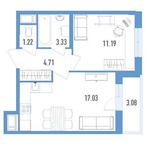1-комнатная, 33.1 м² — ЖК ЖК Магеллан