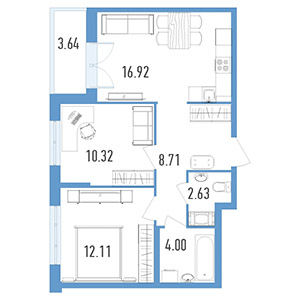2-комнатная, 55.9 м² — ЖК ЖК Магеллан