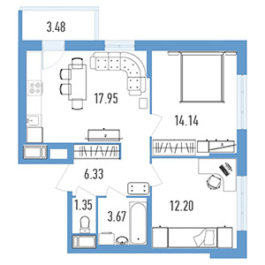 2-комнатная, 63.4 м² — ЖК ЖК Магеллан