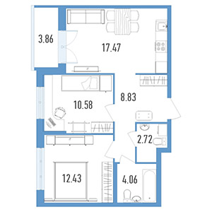 2-комнатная, 67 м² — ЖК ЖК Магеллан