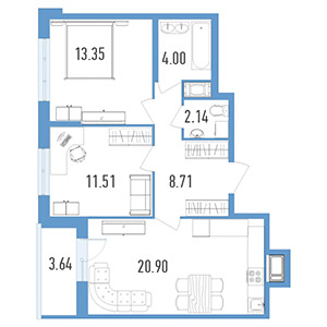 2-комнатная, 62.1 м² — ЖК ЖК Магеллан