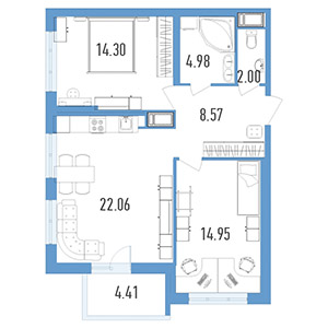 2-комнатная, 62.6 м² — ЖК ЖК Магеллан