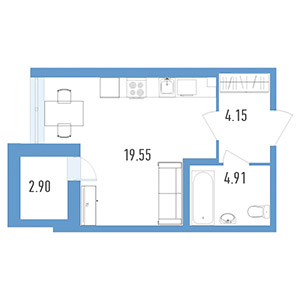 Студия, 29.2 м² — ЖК ЖК Магеллан