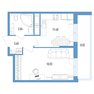 1-комнатная, 46.7 м² — ЖК ЖК Колумб