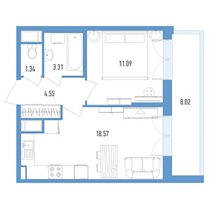 1-комнатная, 46.6 м² — ЖК ЖК Колумб