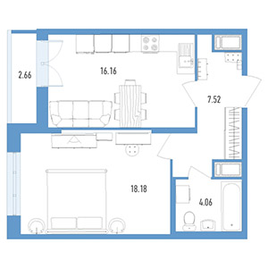 1-комнатная, 48.3 м² — ЖК ЖК Колумб
